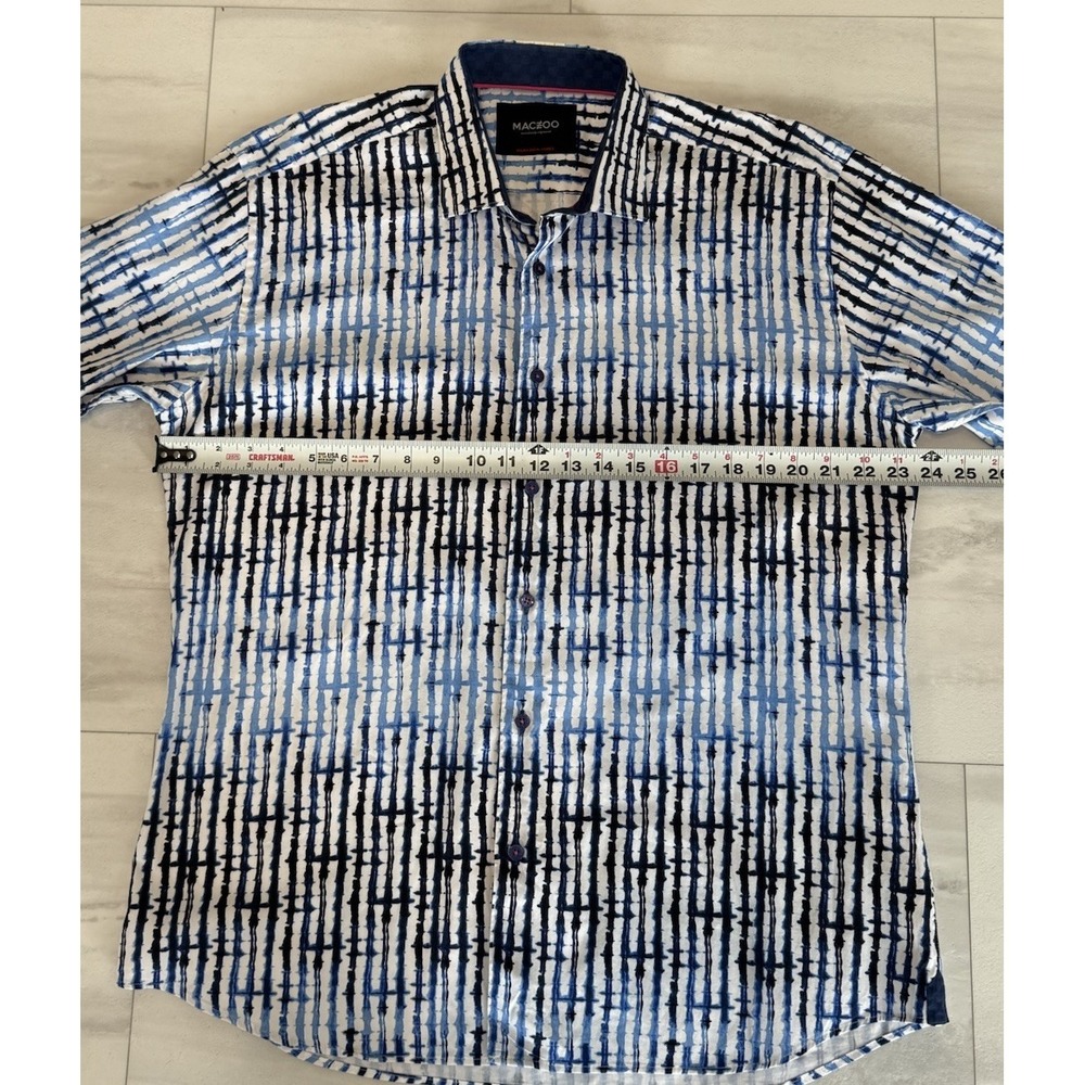 Maceoo Shirt Mens XL White Fibonacci Tie Dye Blue Long Sleeve Button Up - Picture 11 of 12
